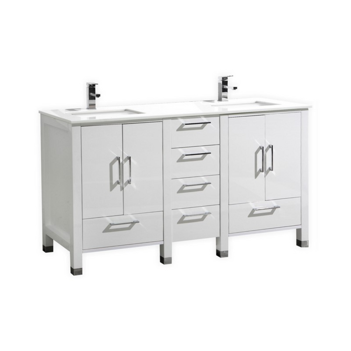KubeBath Anziano 60" Gloss White Double Sink Vanity w/ Quartz Countertop