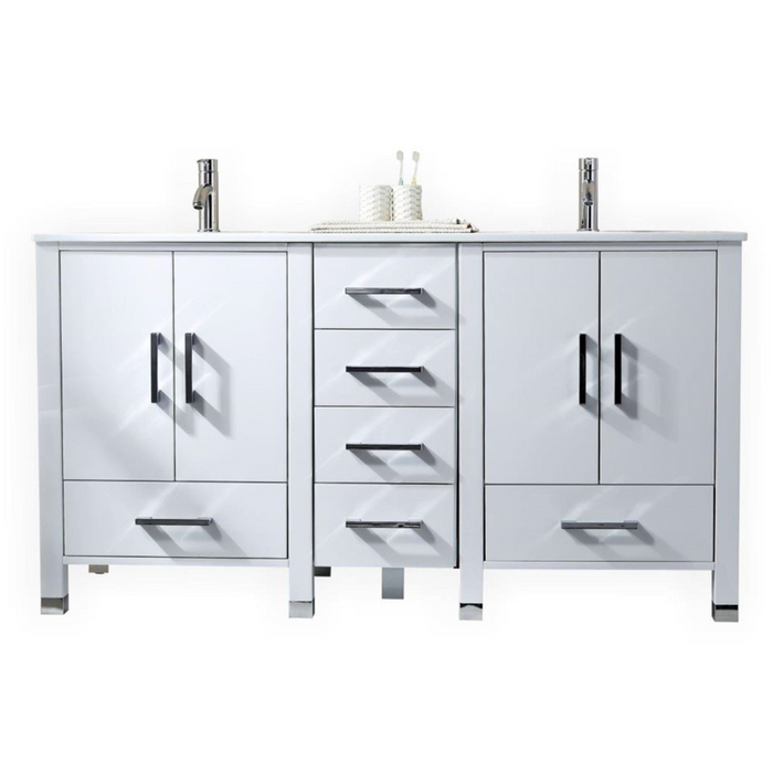 KubeBath Anziano 72" Gloss White Double Sink Vanity w/ Quartz Countertop