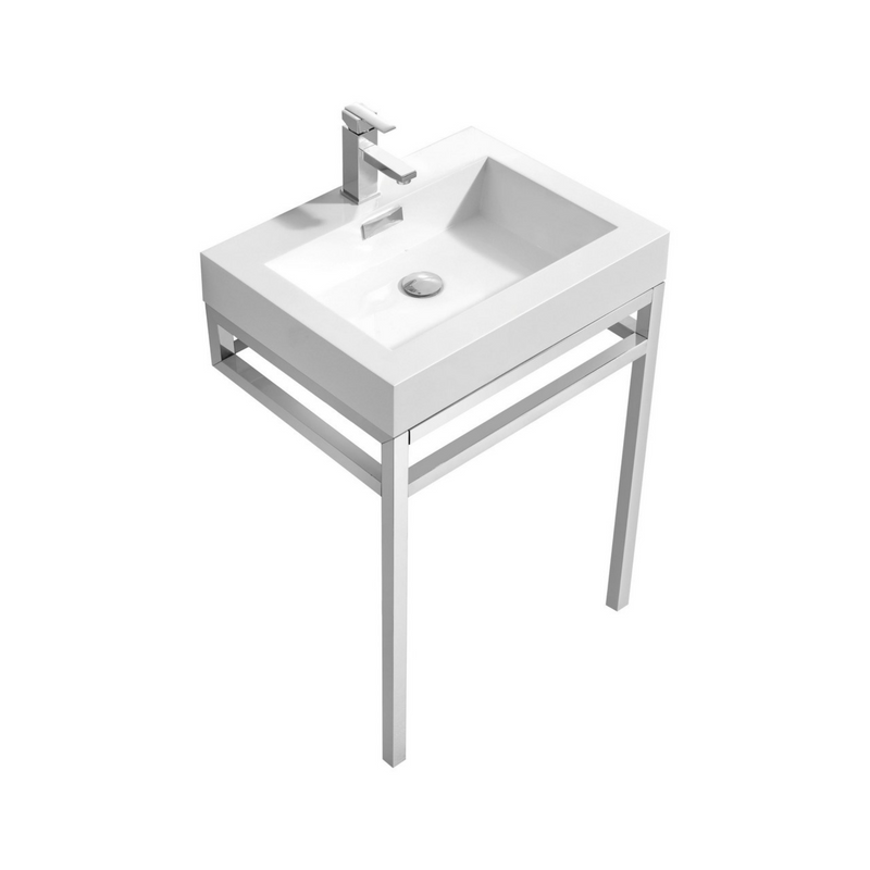 KubeBath Haus Stainless Steel Freestanding Console w/ White Acrylic Sink