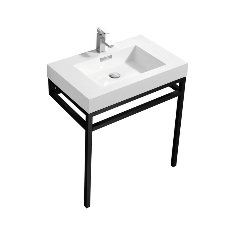 KubeBath Haus Stainless Steel Freestanding Console w/ White Acrylic Sink