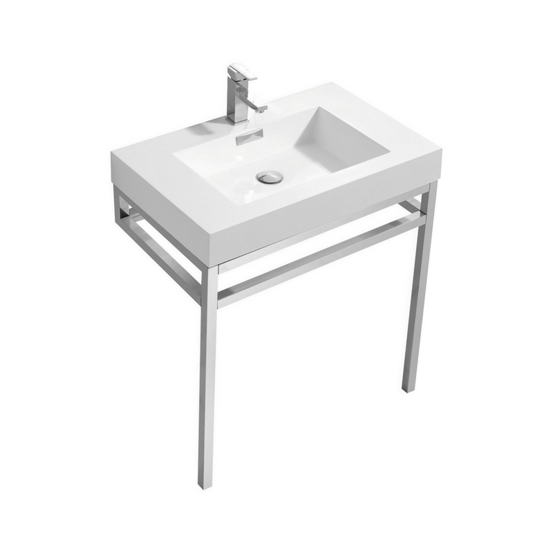 KubeBath Haus Stainless Steel Freestanding Console w/ White Acrylic Sink