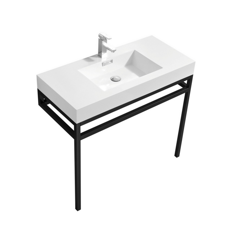 KubeBath Haus Stainless Steel Freestanding Console w/ White Acrylic Sink