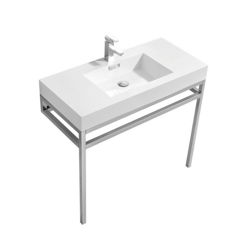 KubeBath Haus Stainless Steel Freestanding Console w/ White Acrylic Sink
