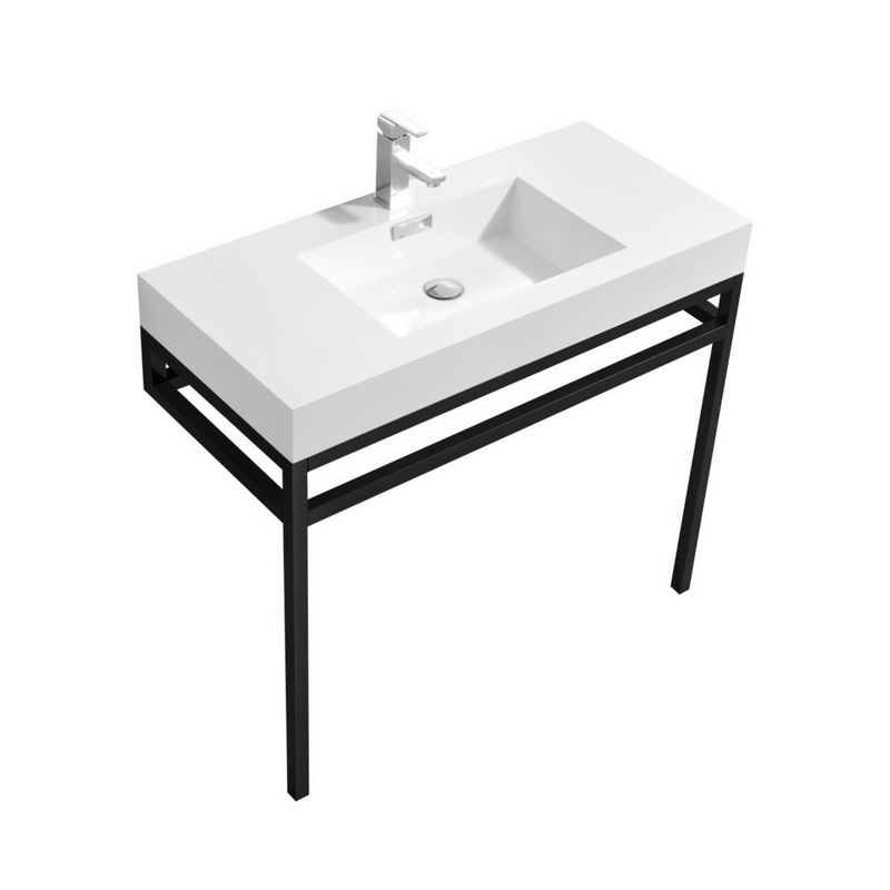 KubeBath Haus Stainless Steel Freestanding Console w/ White Acrylic Sink