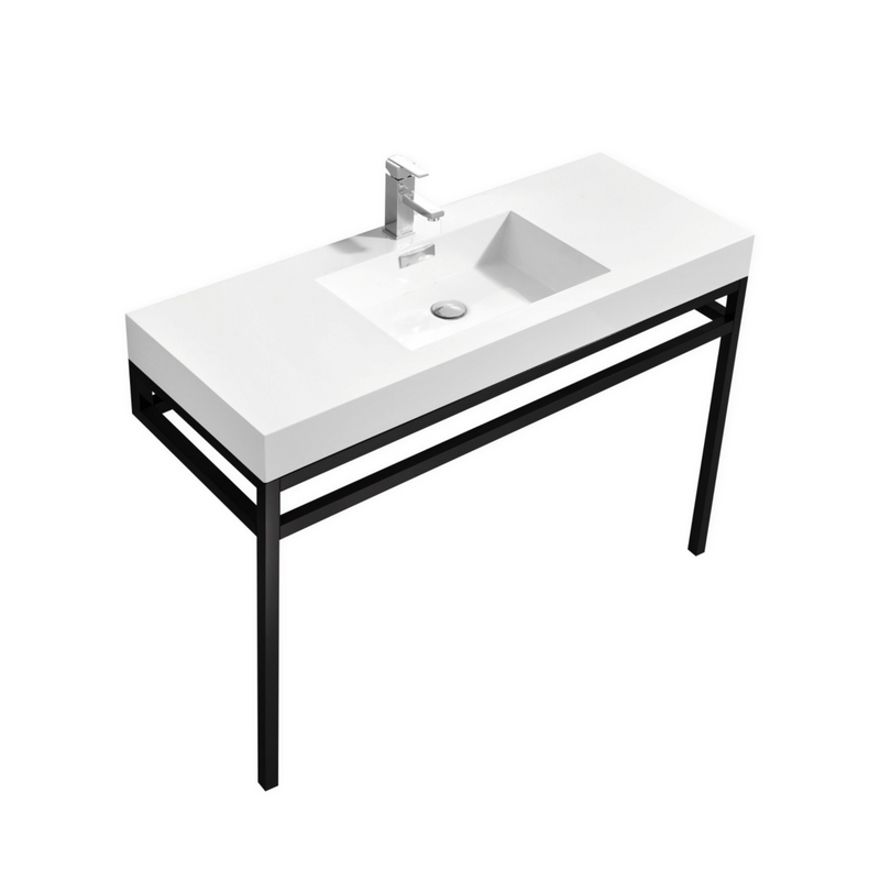 KubeBath Haus Stainless Steel Freestanding Console w/ White Acrylic Sink