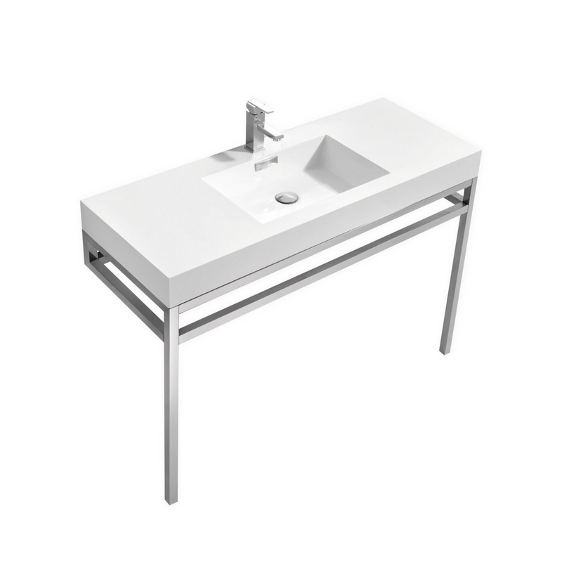 KubeBath Haus Stainless Steel Freestanding Console w/ White Acrylic Sink