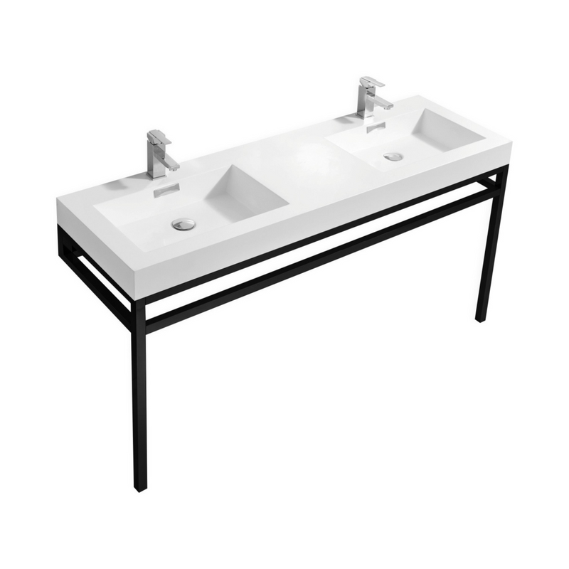 KubeBath Haus Stainless Steel Freestanding Console w/ White Acrylic Sink