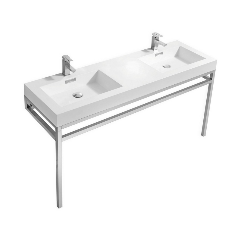 KubeBath Haus Stainless Steel Freestanding Console w/ White Acrylic Sink