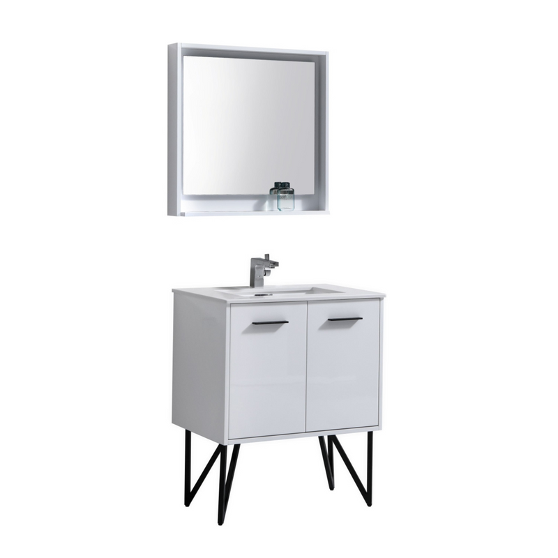 KubeBath Bosco 30" High Gloss White Modern Freestanding Vanity w/ Quartz Countertop