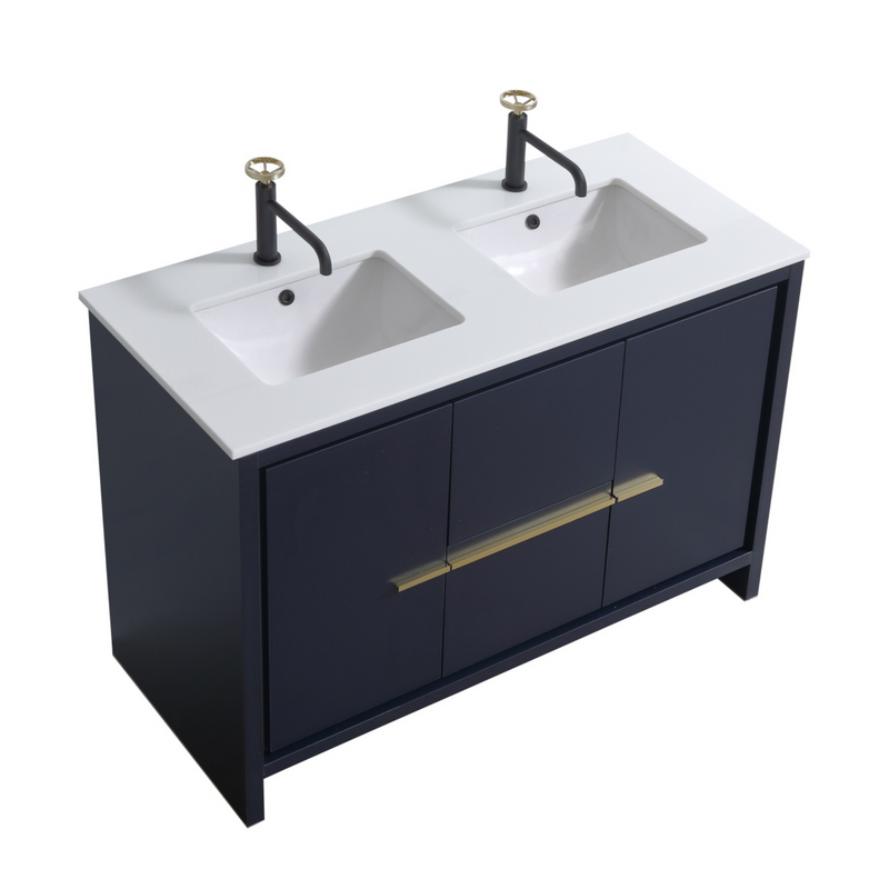 KubeBath Dolce 48" Freestanding Double Sink Vanity with Quartz Countertop And Ceramic Undermount Sinks