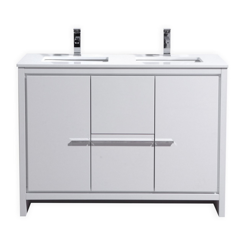 KubeBath Dolce 48" Freestanding Double Sink Vanity with Quartz Countertop And Ceramic Undermount Sinks