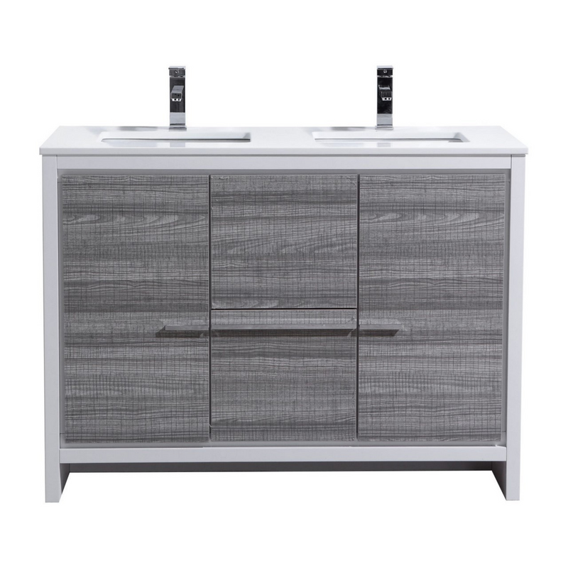 KubeBath Dolce 48" Freestanding Double Sink Vanity with Quartz Countertop And Ceramic Undermount Sinks