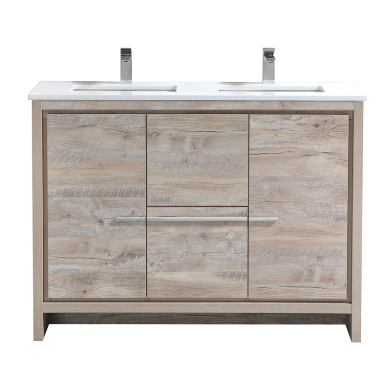 KubeBath Dolce 48" Freestanding Double Sink Vanity with Quartz Countertop And Ceramic Undermount Sinks