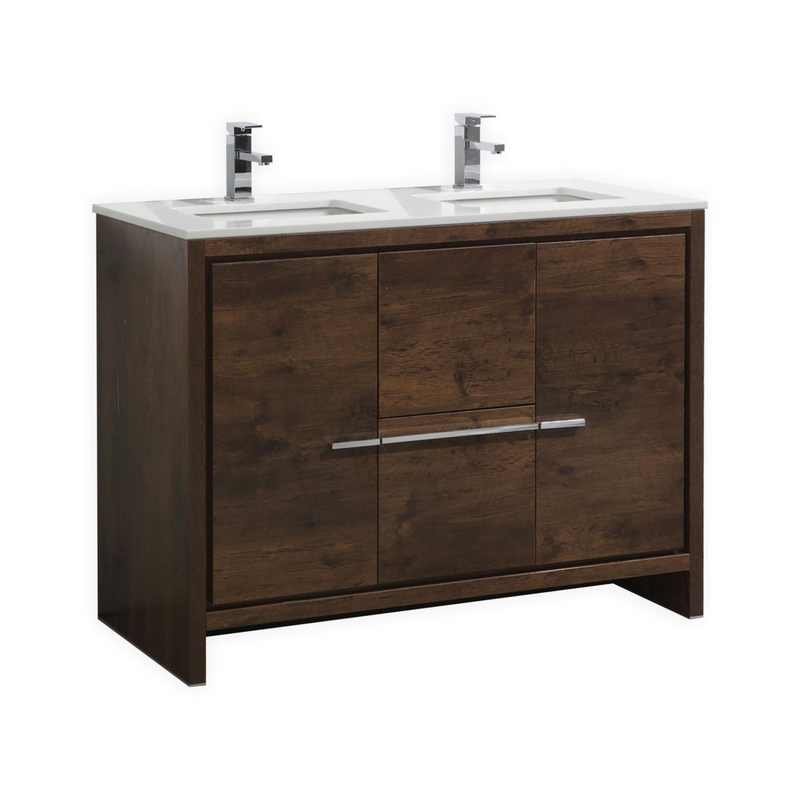 KubeBath Dolce 48" Freestanding Double Sink Vanity with Quartz Countertop And Ceramic Undermount Sinks