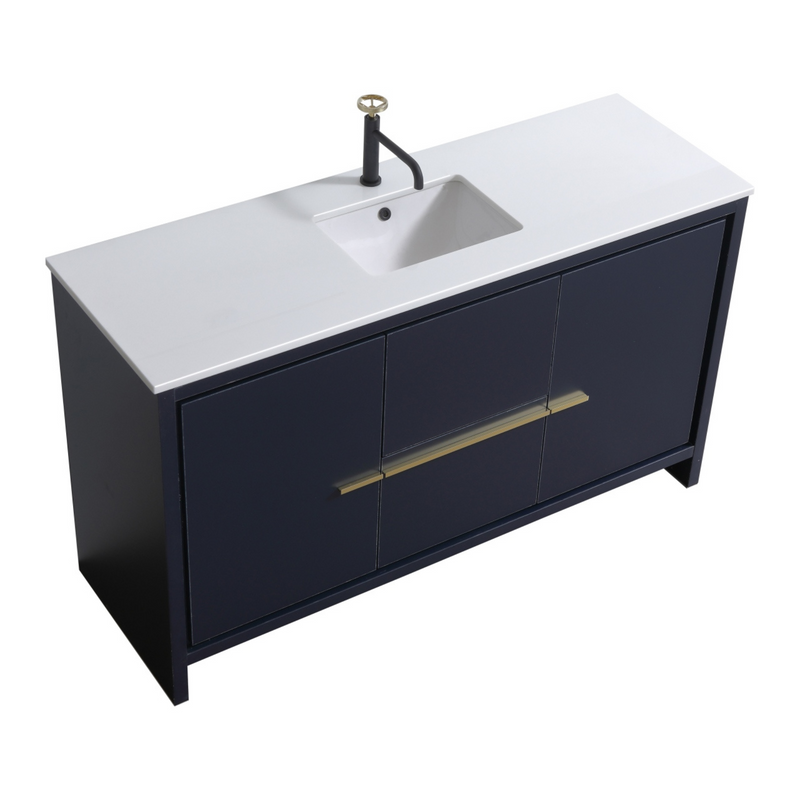 KubeBath Dolce 60″ Single Sink Modern Freestanding Bathroom Vanity with White Quartz Countertop