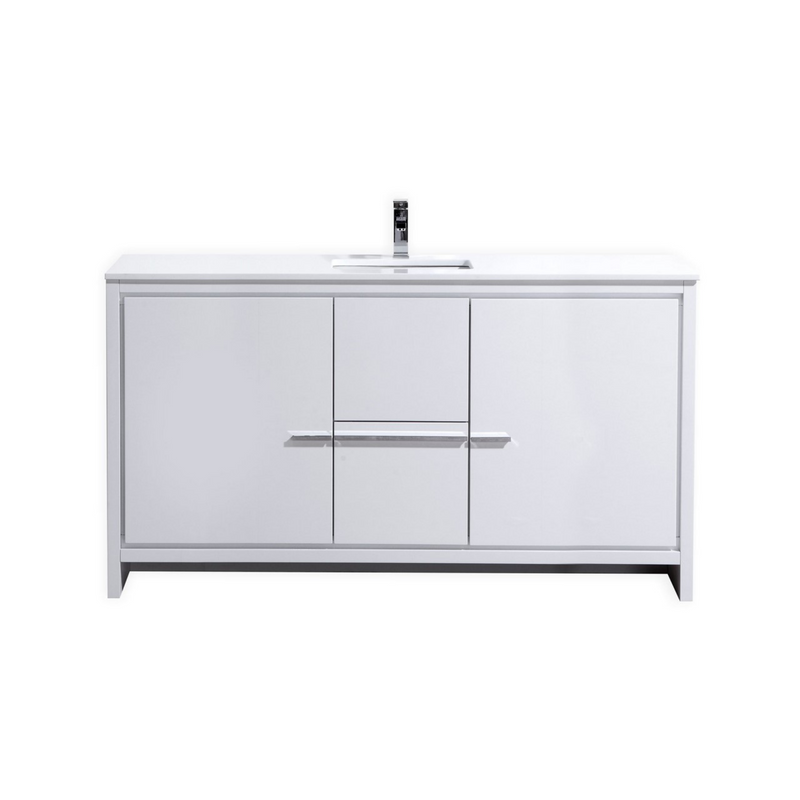 KubeBath Dolce 60″ Single Sink Modern Freestanding Bathroom Vanity with White Quartz Countertop