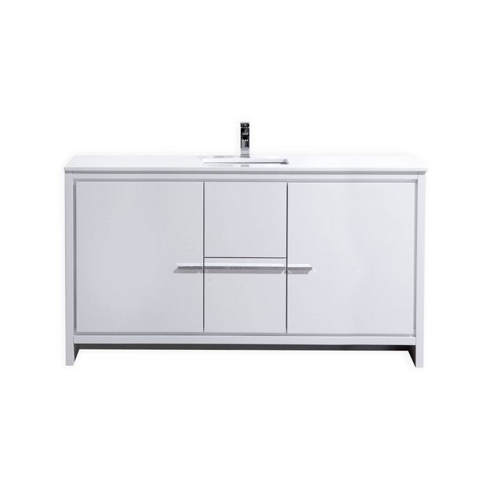 KubeBath Dolce 60″ Single Sink Modern Bathroom Vanity with White Quartz Countertop