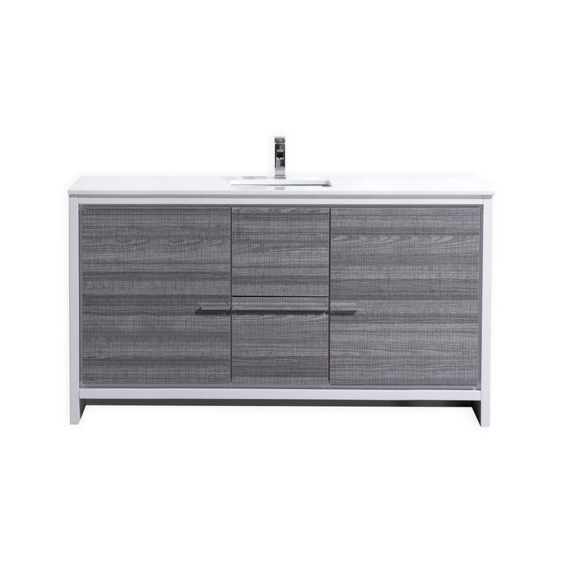 KubeBath Dolce 60″ Single Sink Modern Freestanding Bathroom Vanity with White Quartz Countertop