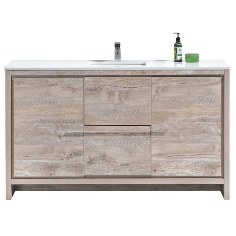 KubeBath Dolce 60″ Single Sink Modern Freestanding Bathroom Vanity with White Quartz Countertop