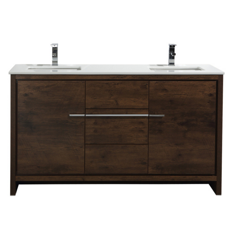 KubeBath Dolce 60″ Single Sink Modern Freestanding Bathroom Vanity with White Quartz Countertop