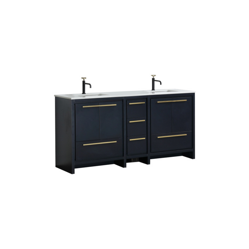 KubeBath Dolce 72″ Double Sink Modern Freestanding Bathroom Vanity with White Quartz Countertop