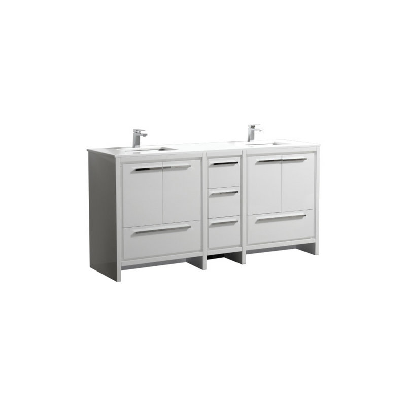 KubeBath Dolce 72″ Double Sink Modern Freestanding Bathroom Vanity with White Quartz Countertop
