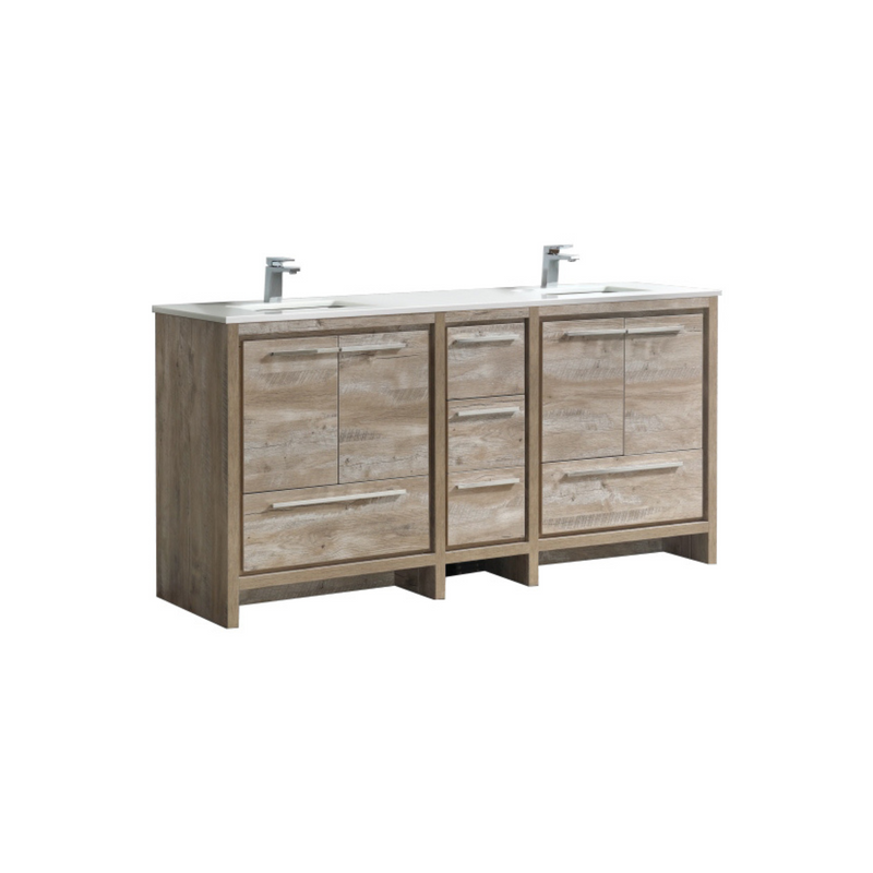 KubeBath Dolce 72″ Double Sink Modern Freestanding Bathroom Vanity with White Quartz Countertop