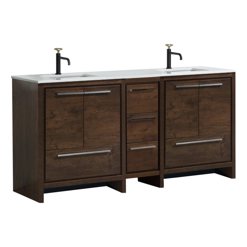 KubeBath Dolce 72″ Double Sink Modern Freestanding Bathroom Vanity with White Quartz Countertop