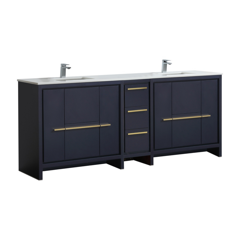 KubeBath Dolce 84″ Double Sink Modern Bathroom Vanity with White Quartz Countertop