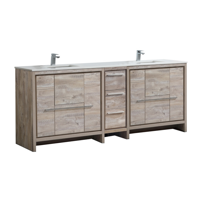 KubeBath Dolce 84″ Double Sink Modern Bathroom Vanity with White Quartz Countertop