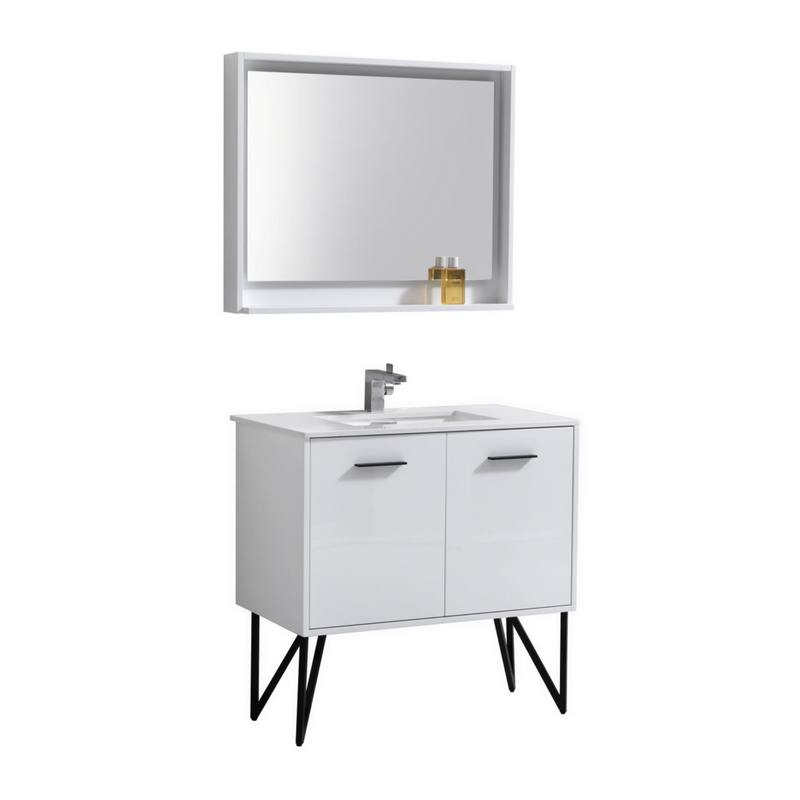 KubeBath Bosco 36" High Gloss White Modern Freestanding Vanity w/ Quartz Countertop