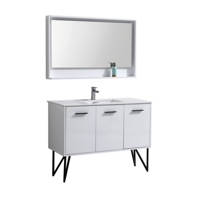 KubeBath Bosco 48" High Gloss White Modern Freestanding Vanity w/ Quartz Countertop