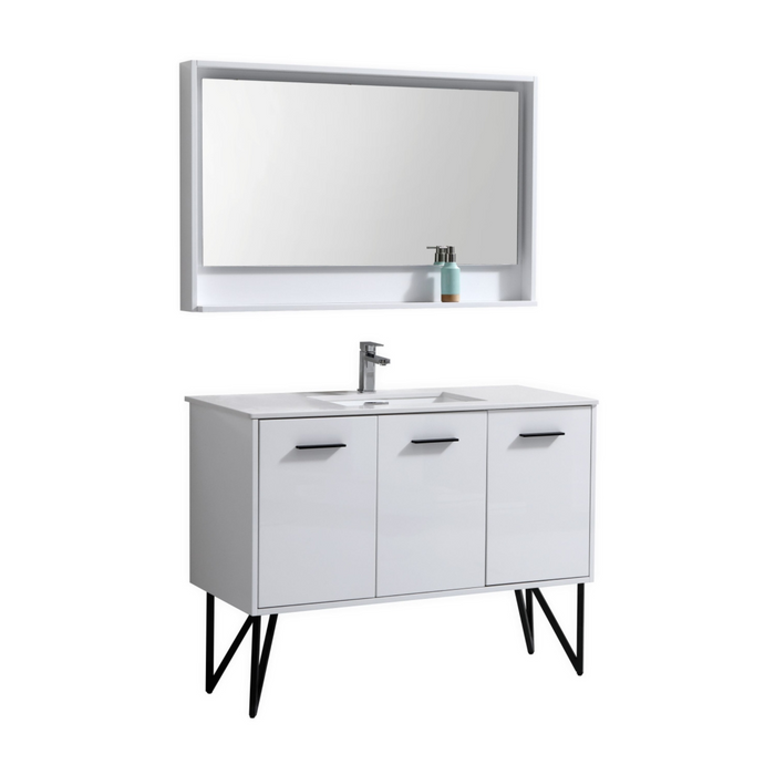 KubeBath Bosco 48" High Gloss White Modern Vanity w/ Quartz Countertop