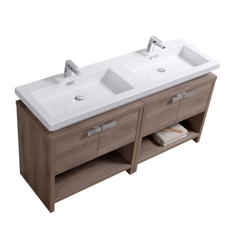 KubeBath Levi 63" Double Sink Modern Freestanding Bathroom Vanity with Cubby Holes