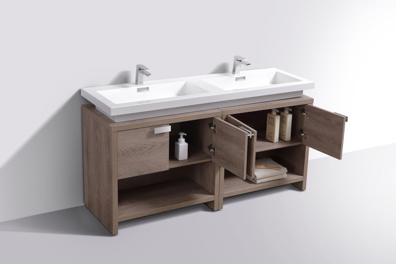 KubeBath Levi 63" Double Sink Modern Freestanding Bathroom Vanity with Cubby Holes