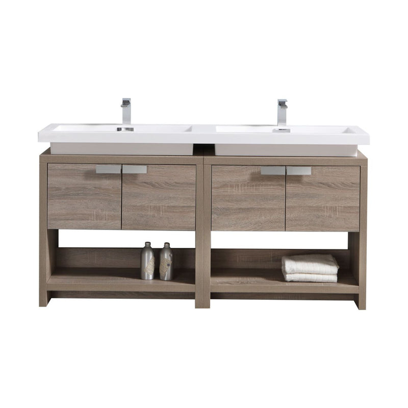 KubeBath Levi 63" Double Sink Modern Freestanding Bathroom Vanity with Cubby Holes