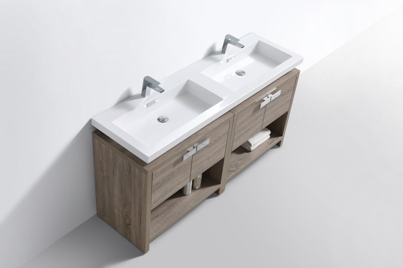 KubeBath Levi 63" Double Sink Modern Freestanding Bathroom Vanity with Cubby Holes