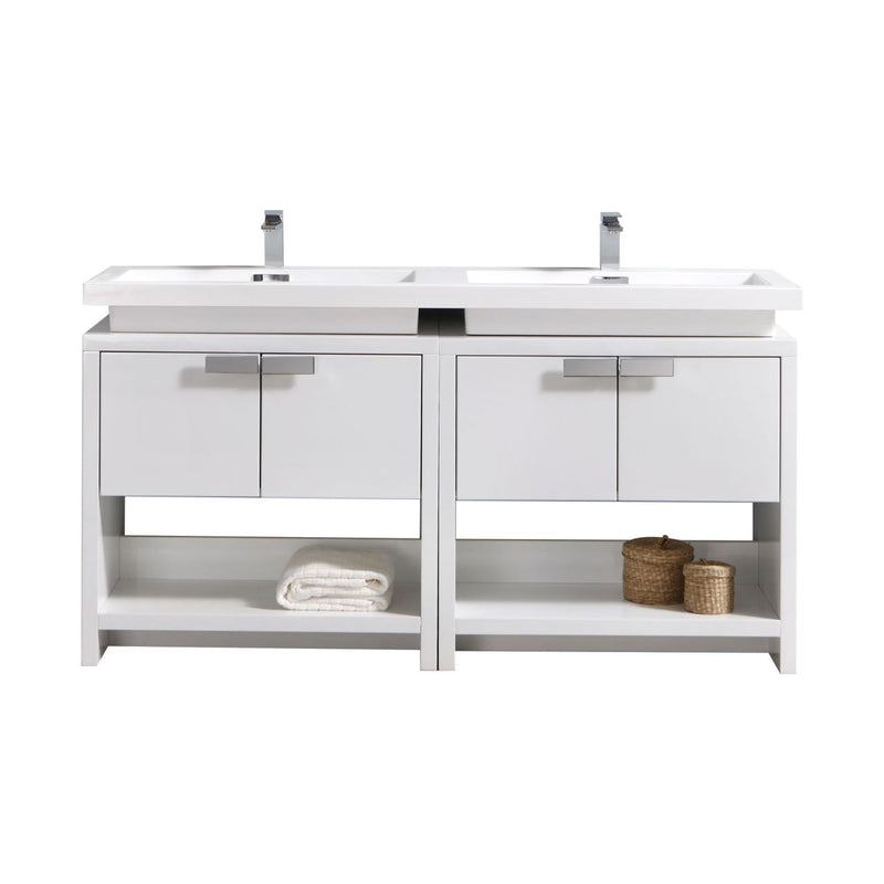 KubeBath Levi 63" Double Sink Modern Freestanding Bathroom Vanity with Cubby Holes