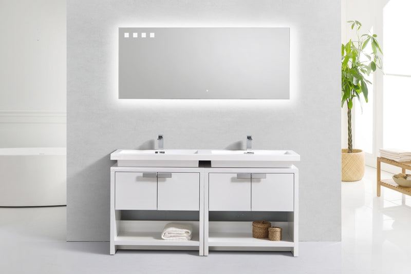 KubeBath Levi 63" Double Sink Modern Freestanding Bathroom Vanity with Cubby Holes