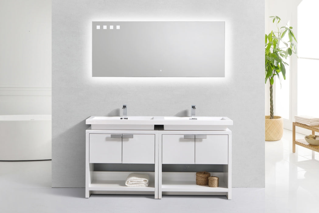 KubeBath Levi 63" Double Sink Modern Bathroom Vanity with Cubby Holes