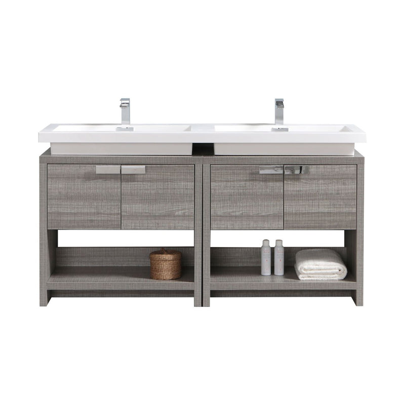 KubeBath Levi 63" Double Sink Modern Freestanding Bathroom Vanity with Cubby Holes