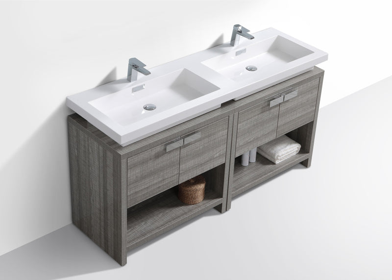 KubeBath Levi 63" Double Sink Modern Freestanding Bathroom Vanity with Cubby Holes