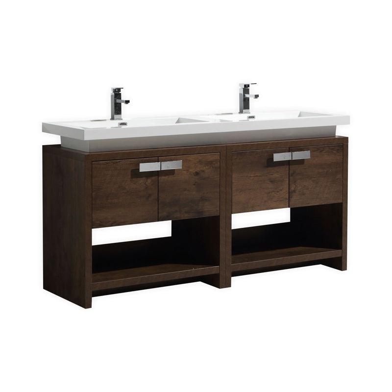 KubeBath Levi 63" Double Sink Modern Freestanding Bathroom Vanity with Cubby Holes