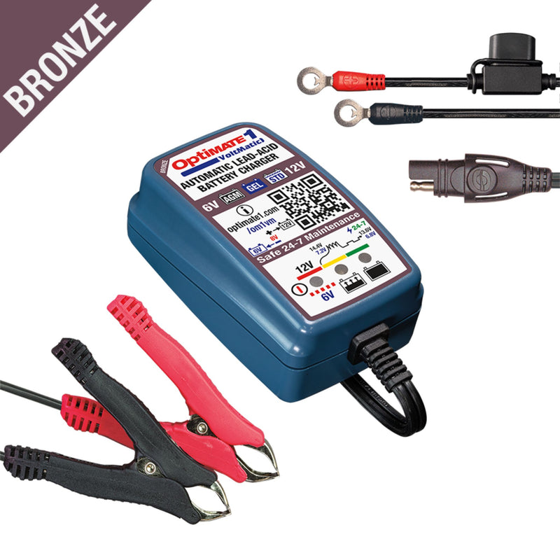 OptiMATE 1 Voltmatic TM-401V2 BRONZE Series: 4-step 6V / 12V 0.6A Battery Charger