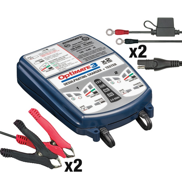 OptiMATE 3 Dual Bank, TM-451, 7-step 2x12V 0.8A Sealed Battery Saving Charger & Maintainer