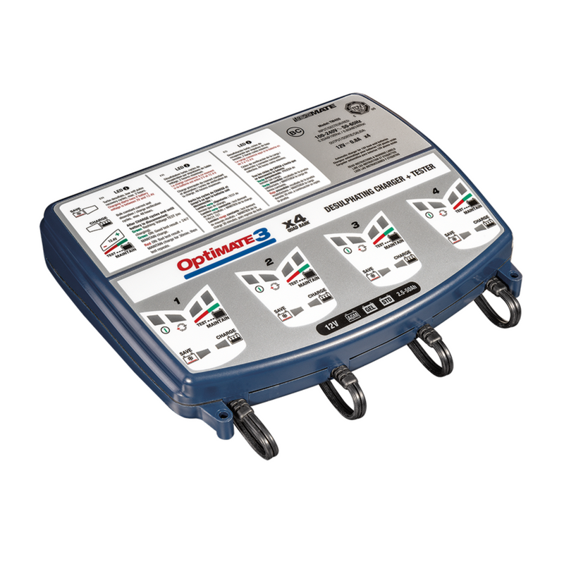 OptiMATE 3 x 4 BANK, TM-455, 4-bank x 7-step 12V 0.8A Battery Saving Charger-Tester-Maintainer