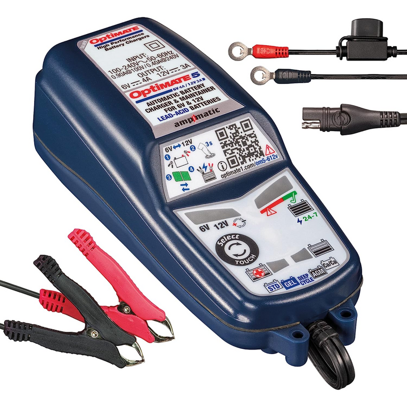 OptiMATE 5 6V/12V - 6V 4A / 12V 3A, Model TM-321, Silver Series High Performance Battery Charger & Maintainer for Deep Cycle Batteries