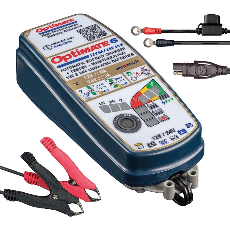 OptiMATE 6 12V/24V - 12V 6A / 24V 3A, Model TM381, Gold Series High Performance Battery Charger & Maintainer for Deep Cycle Batteries