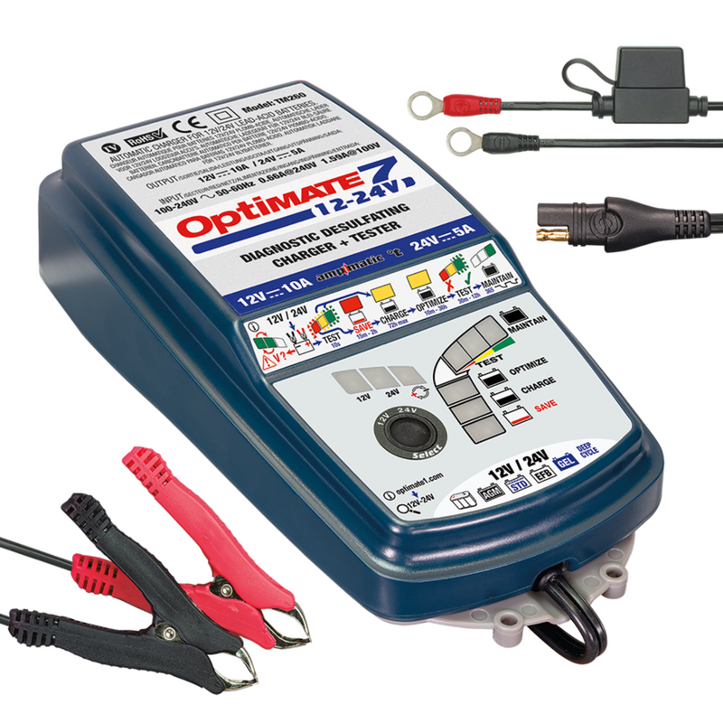 OptiMATE 7 12V-24V, TM-261, 8-step 12V-10Amp / 24V-5Amp Battery Saving Charger-Tester-Maintainer
