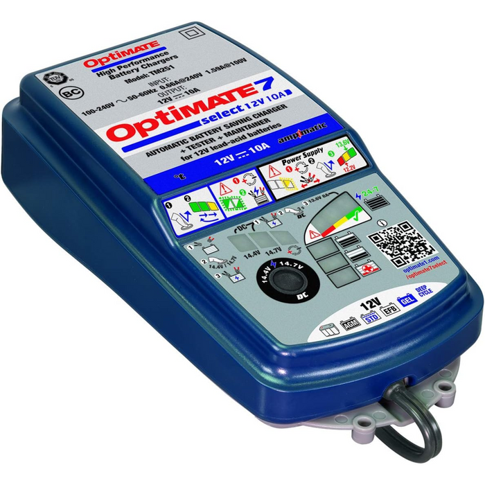 OptiMATE 7 Select, TM-251, 9-step 10Amp Battery Charger for 12V Starter and Deep Cycle Batteries